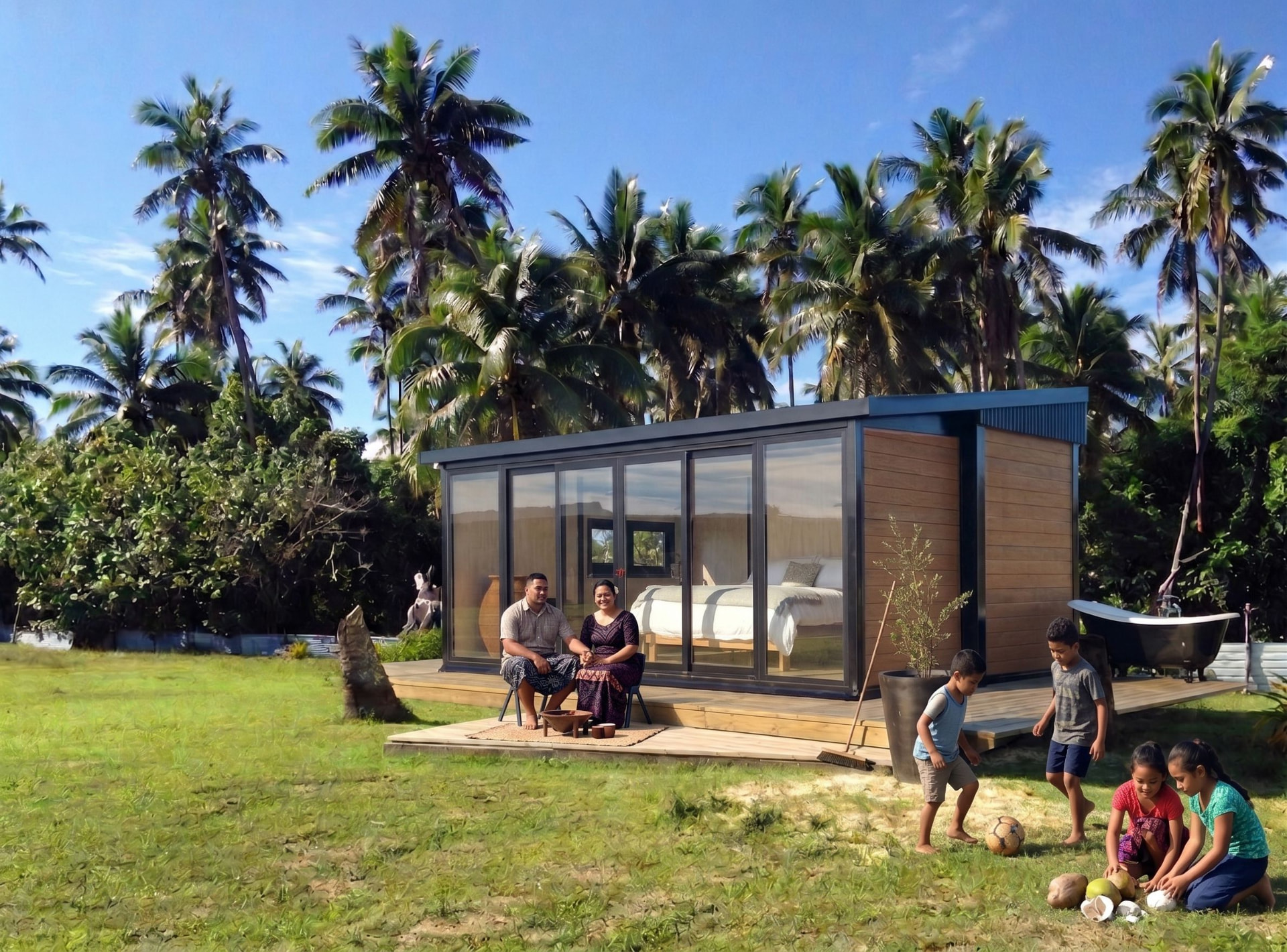 White expandable home on an open rural block set up as a premium guest stay