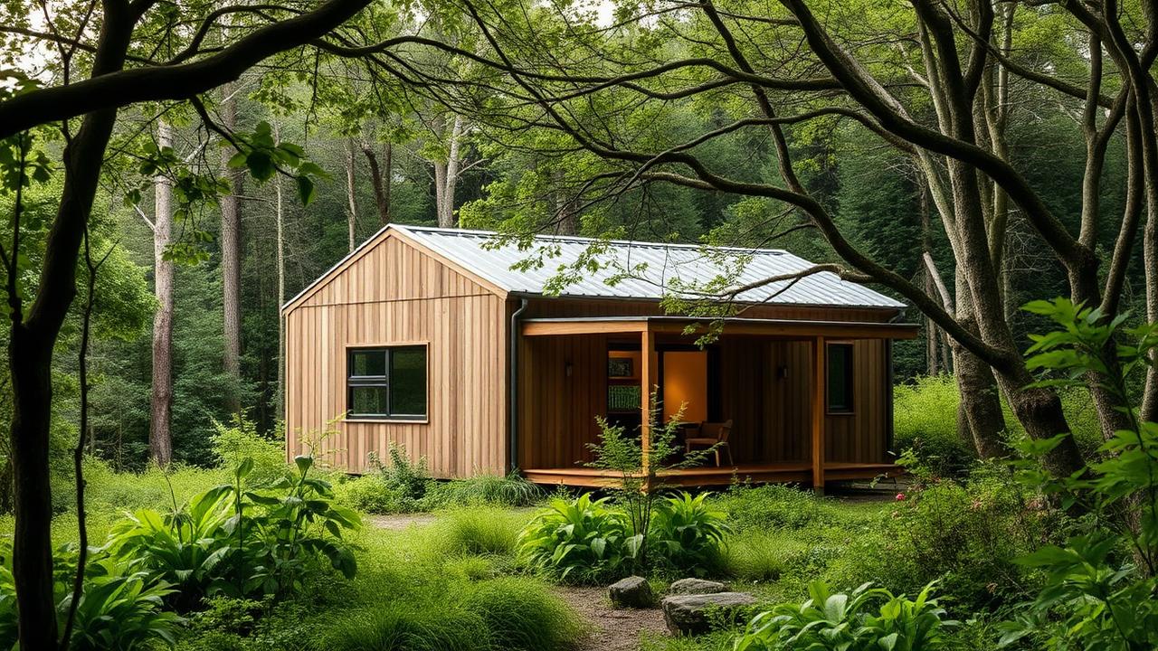 A timber-clad small home set in regenerating native New Zealand bush